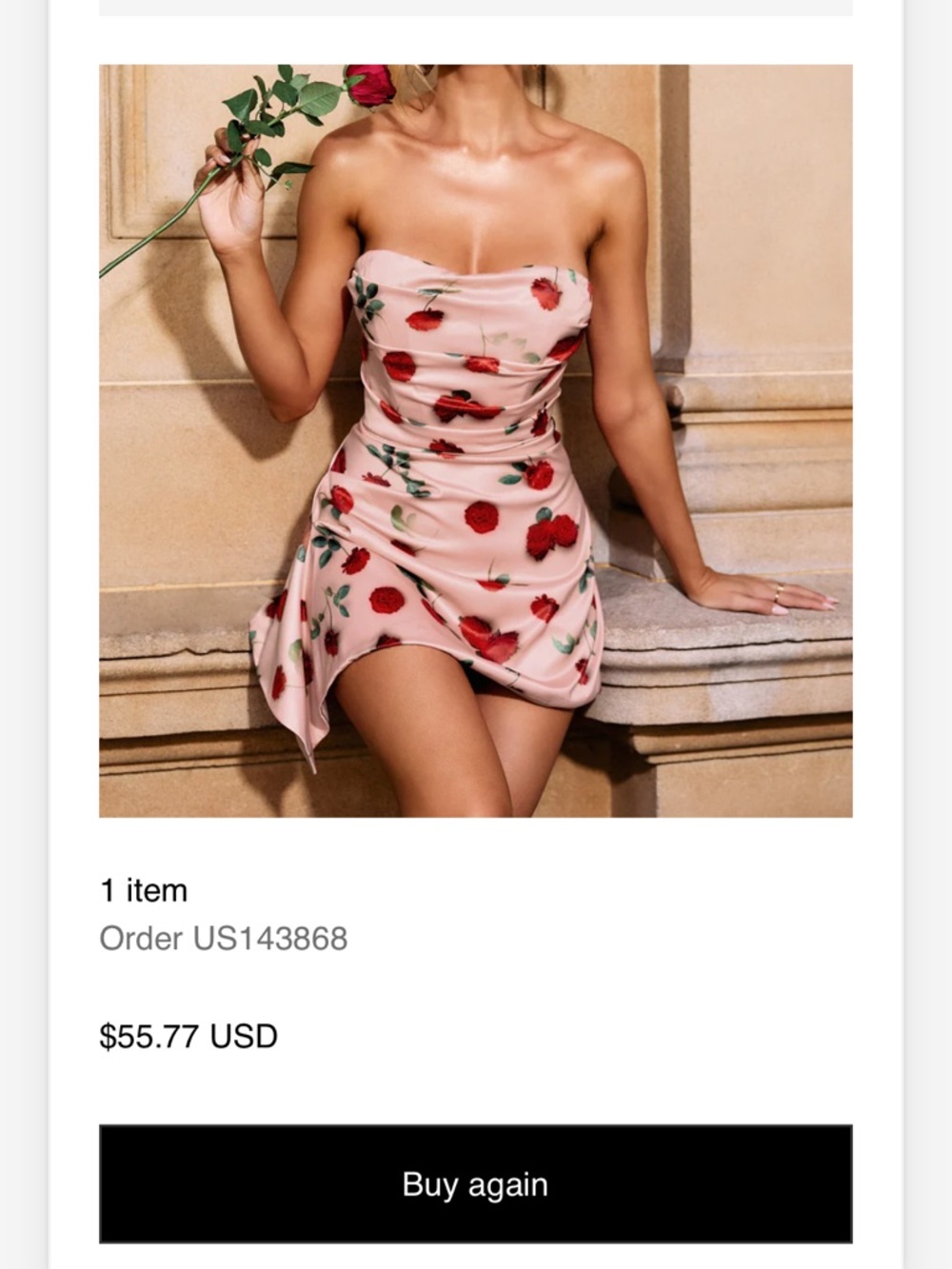 Pink Strapless Floral Mini Dress with Rose Print